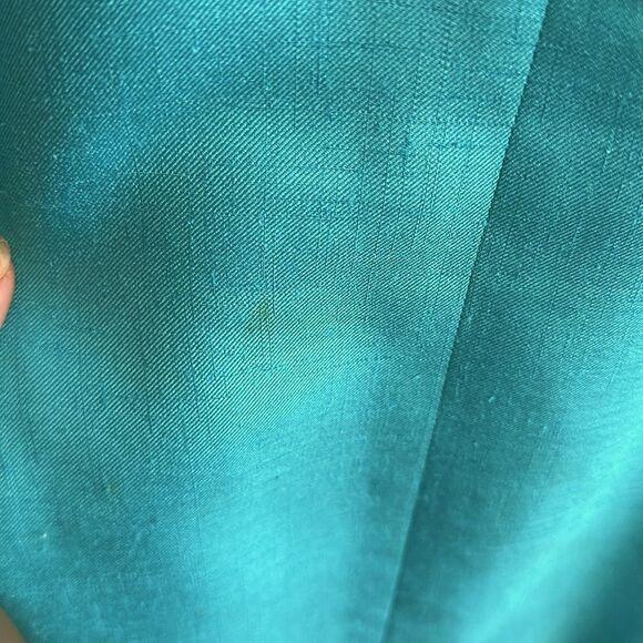 Vintage 60s Shimmery Turquoise Shift Short Sleeve Dress with shiny gold buttons - Picture 7 of 10